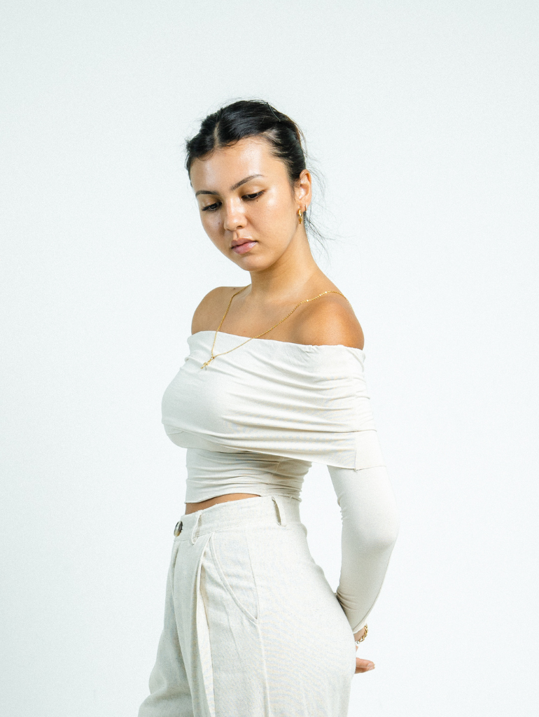 Savannah Off Shoulder Top in Bone