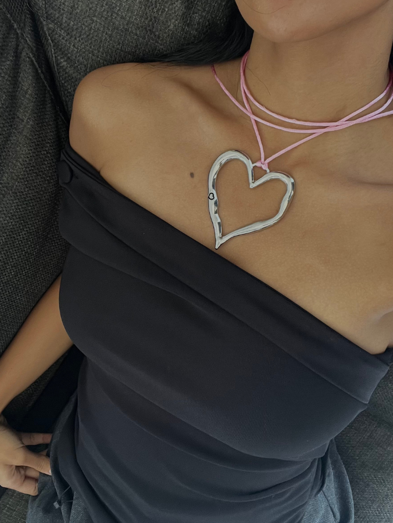 Heart Chokers in Silver Metallic