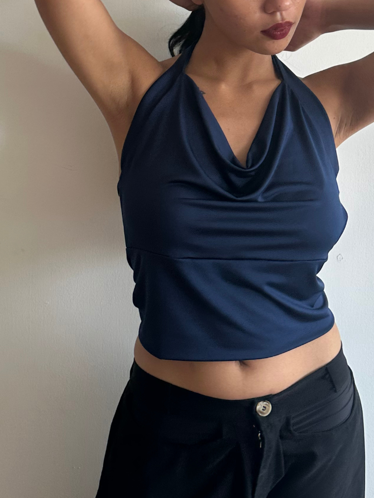 Lea Drape Top in Indigo