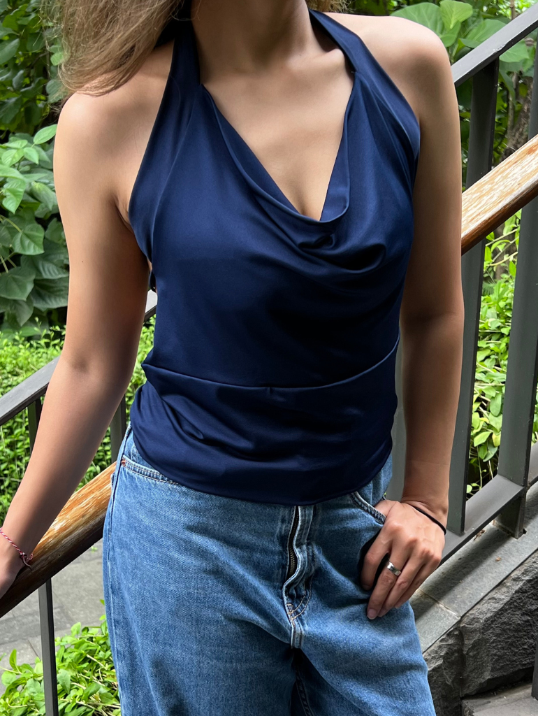 Lea Drape Top in Indigo