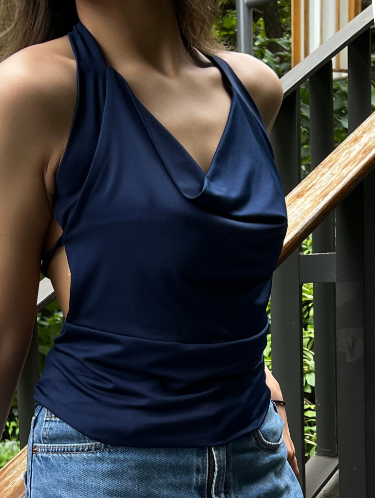 Lea Drape Top in Indigo