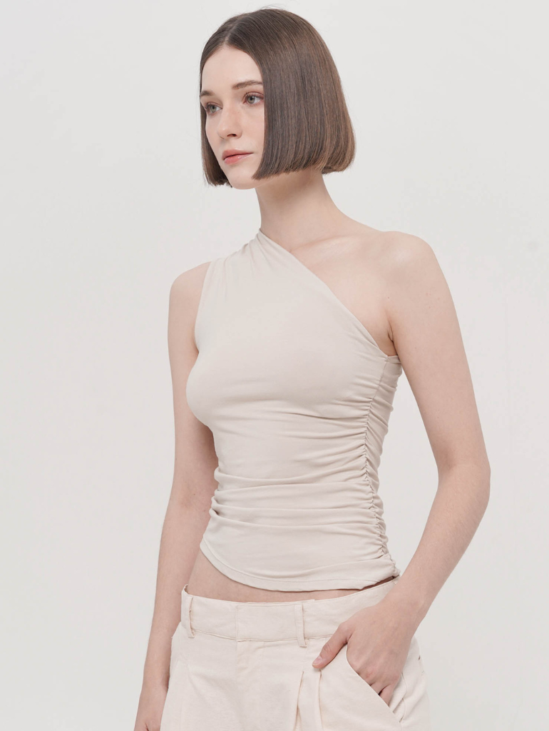 Hale One Shoulder Top in Bone