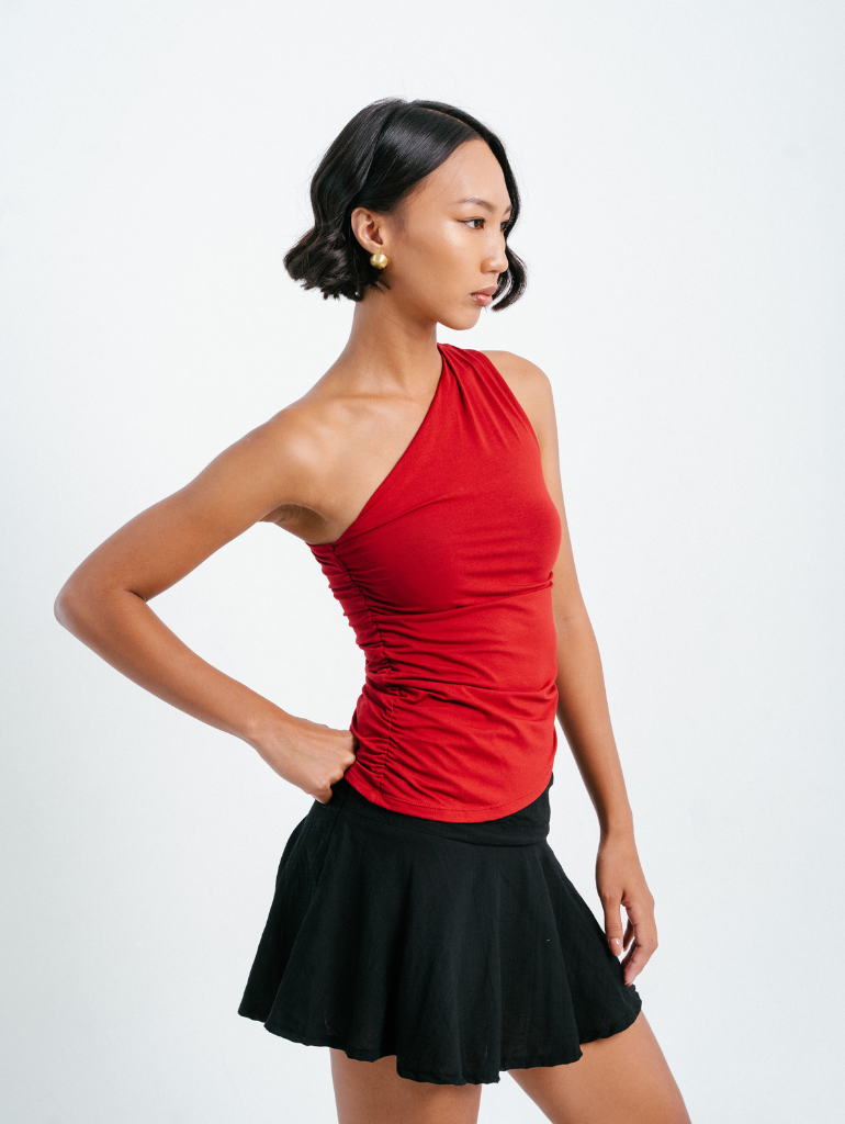 Hale One Shoulder Top in Cherry Red