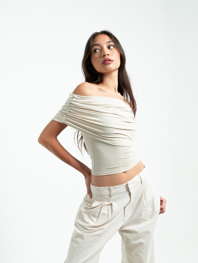 Isla Off Shoulder Top in Bone