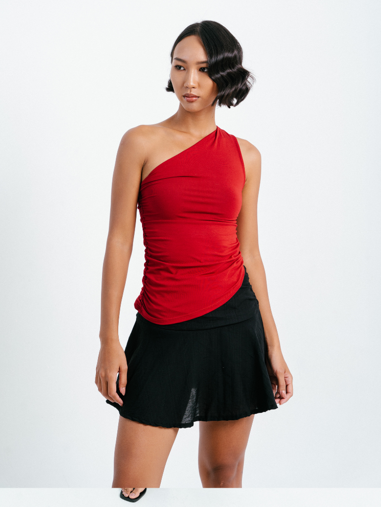 Hale One Shoulder Top in Cherry Red