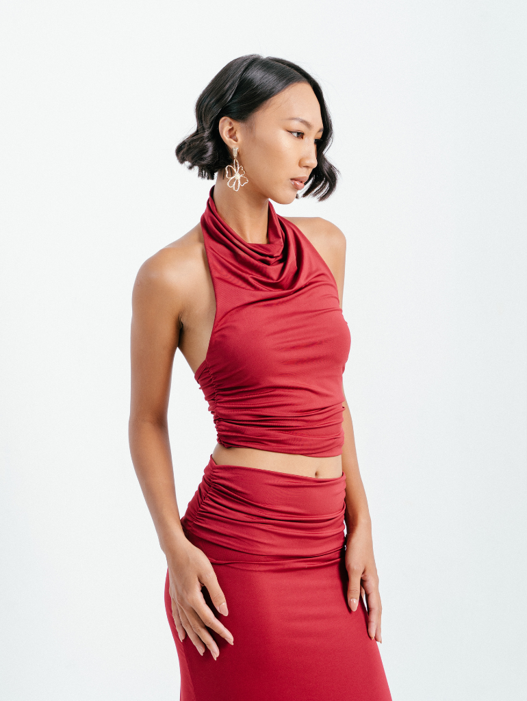 Penny Halter Top in Red Cherry